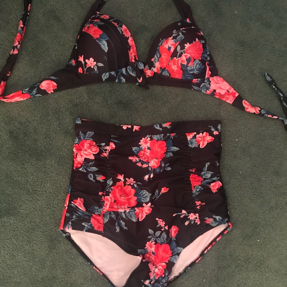 High waisted floral bikini
